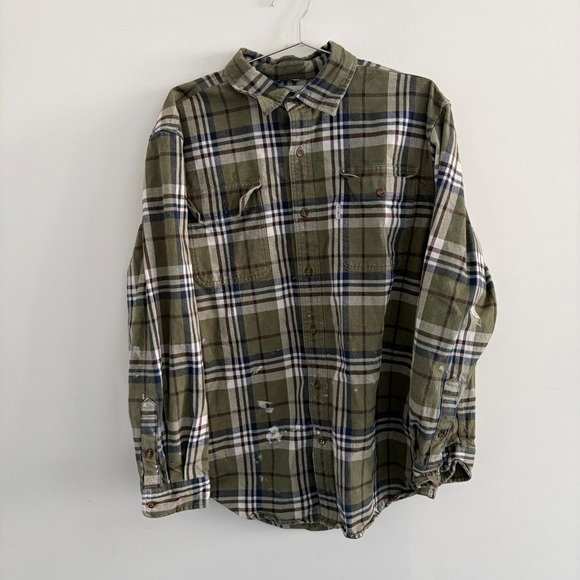 Carhartt Other - Carhartt Mens Large Green Plaid Flannel Button Down Work Shirt Distressed